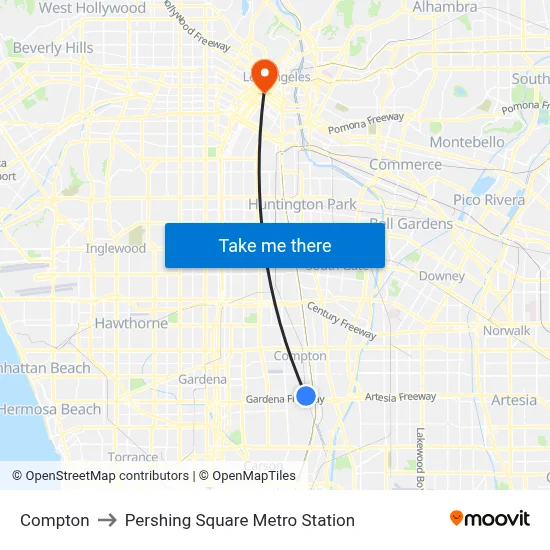 Compton to Pershing Square Metro Station map