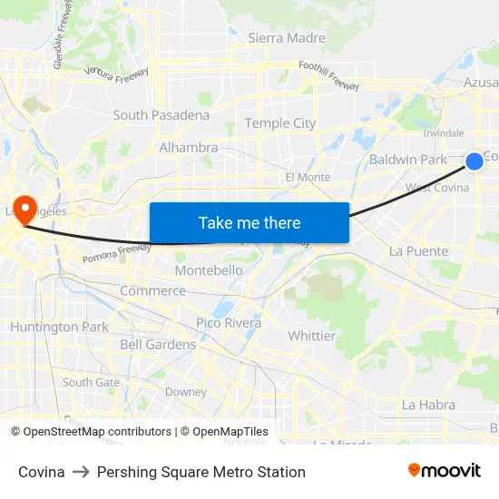 Covina to Pershing Square Metro Station map