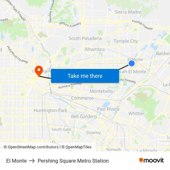 El Monte to Pershing Square Metro Station map