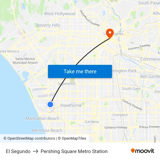 El Segundo to Pershing Square Metro Station map