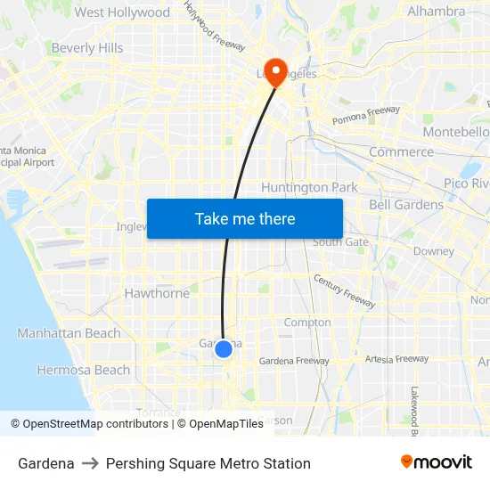 Gardena to Pershing Square Metro Station map