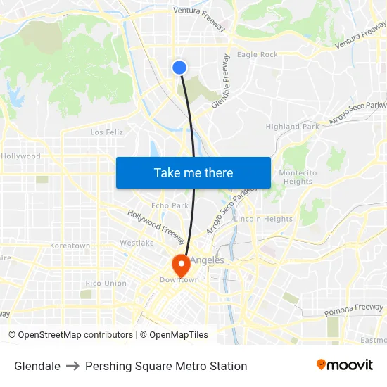 Glendale to Pershing Square Metro Station map