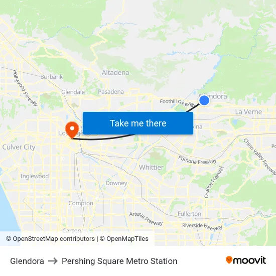 Glendora to Pershing Square Metro Station map