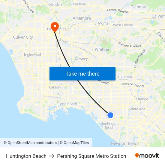 Huntington Beach to Pershing Square Metro Station map