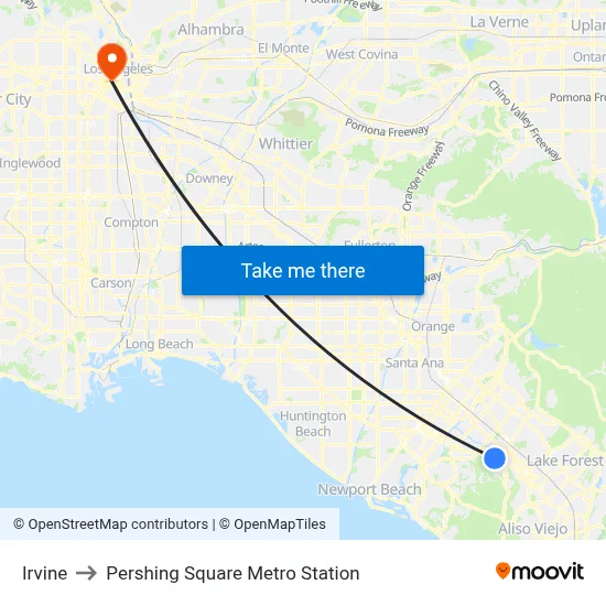 Irvine to Pershing Square Metro Station map
