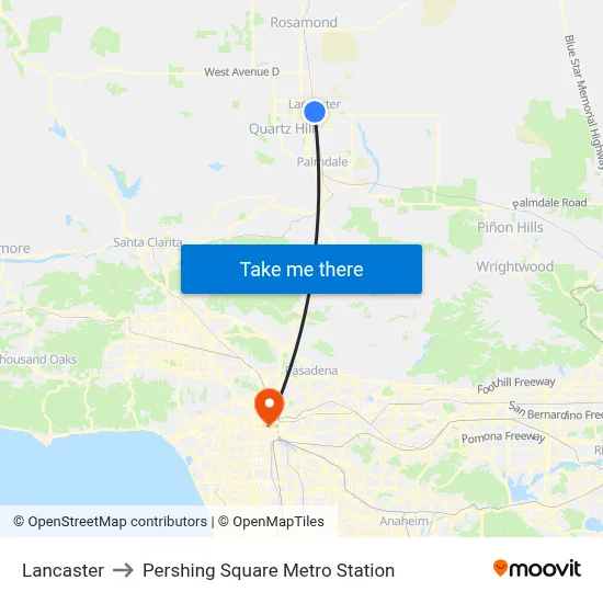 Lancaster to Pershing Square Metro Station map