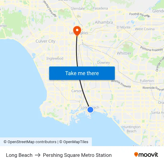 Long Beach to Pershing Square Metro Station map