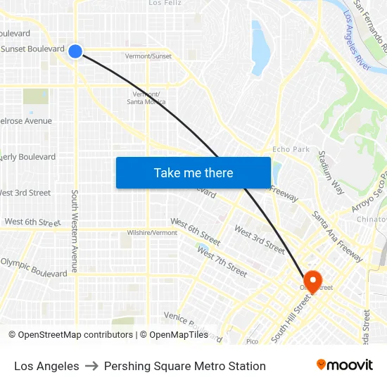 Los Angeles to Pershing Square Metro Station map