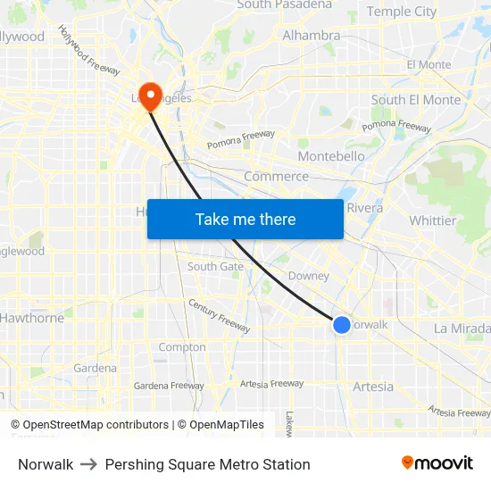 Norwalk to Pershing Square Metro Station map