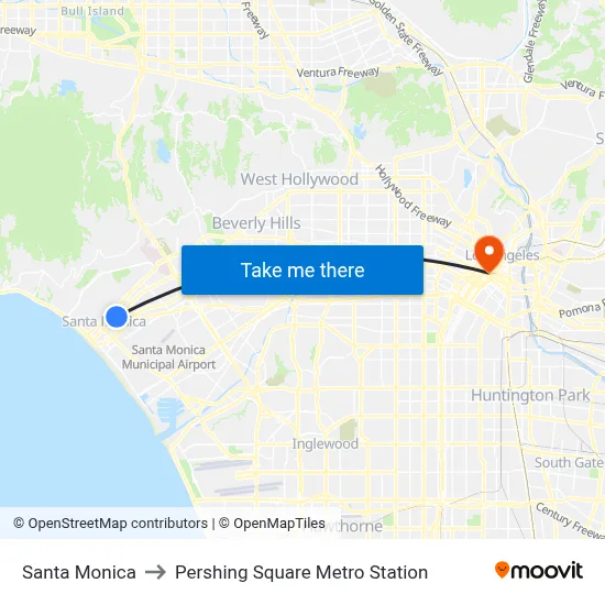 Santa Monica to Pershing Square Metro Station map