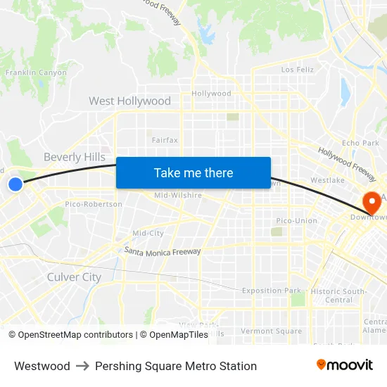 Westwood to Pershing Square Metro Station map