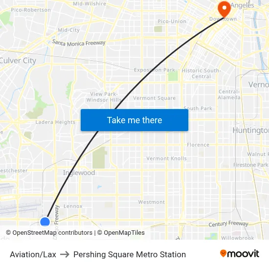 Aviation/Lax to Pershing Square Metro Station map