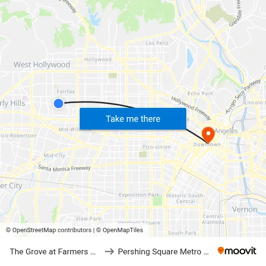 The Grove at Farmers Market to Pershing Square Metro Station map