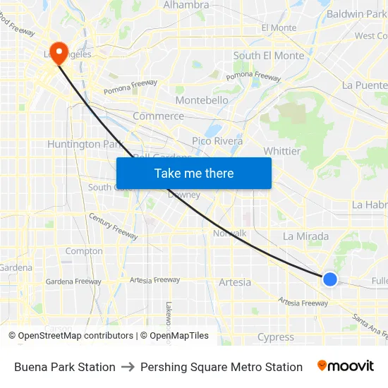 Buena Park Station to Pershing Square Metro Station map