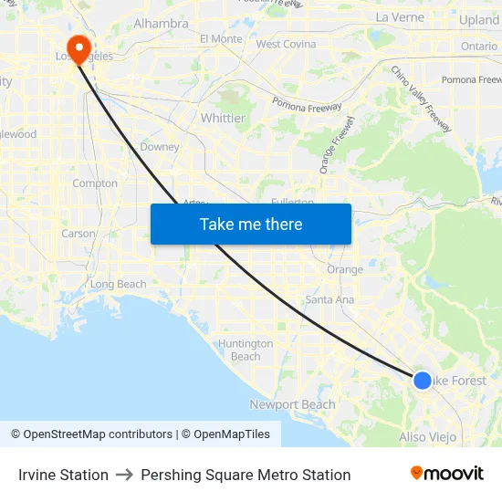 Irvine Station to Pershing Square Metro Station map