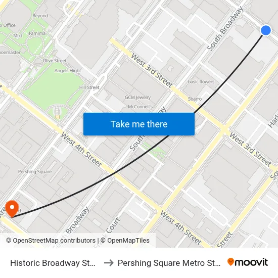 Historic Broadway Station to Pershing Square Metro Station map