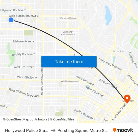 Hollywood Police Station to Pershing Square Metro Station map