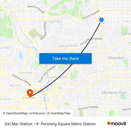 Del Mar Station to Pershing Square Metro Station map