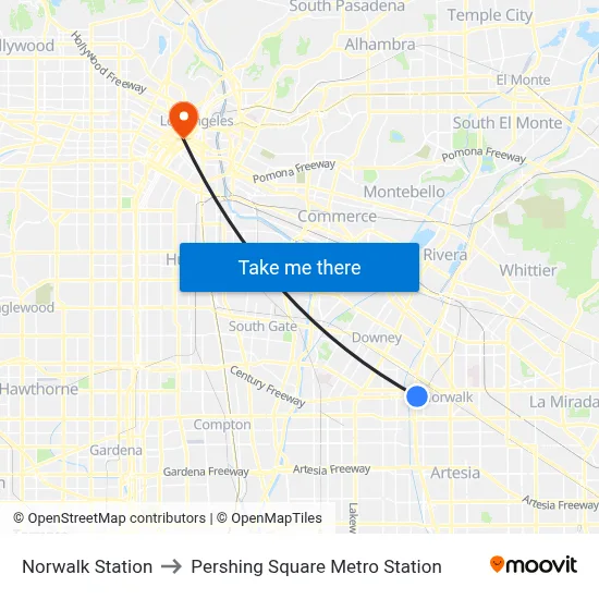 Norwalk Station to Pershing Square Metro Station map