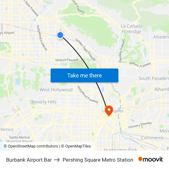 Burbank Airport Bar to Pershing Square Metro Station map