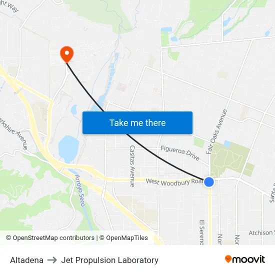 Altadena to Jet Propulsion Laboratory map