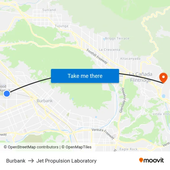 Burbank to Jet Propulsion Laboratory map