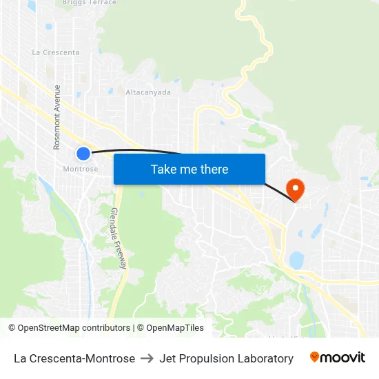 La Crescenta-Montrose to Jet Propulsion Laboratory map