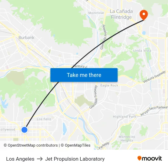 Los Angeles to Jet Propulsion Laboratory map