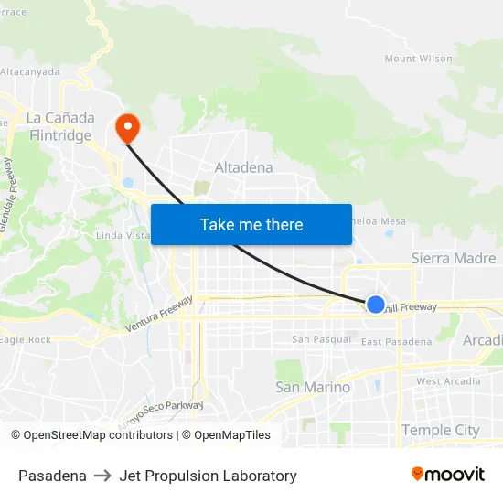 Pasadena to Jet Propulsion Laboratory map