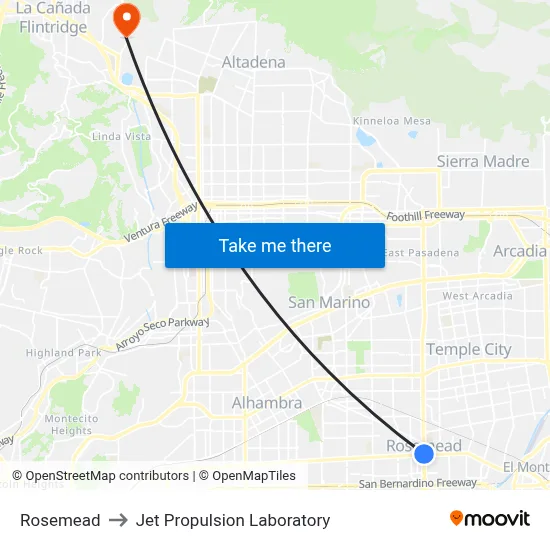 Rosemead to Jet Propulsion Laboratory map