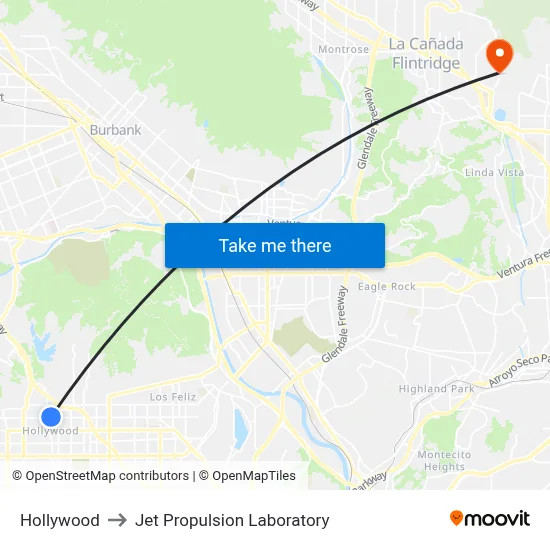 Hollywood to Jet Propulsion Laboratory map