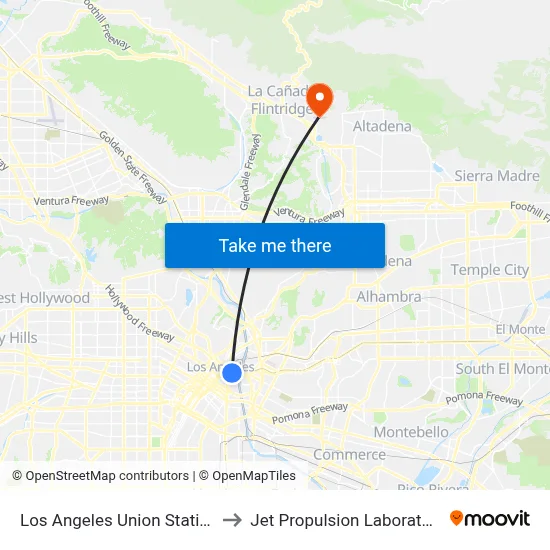 Los Angeles Union Station to Jet Propulsion Laboratory map