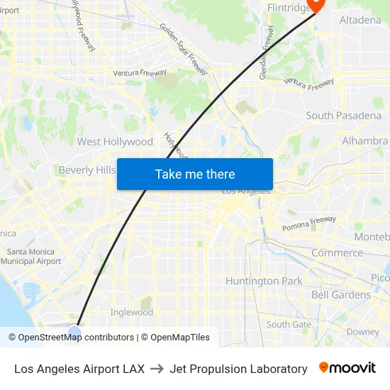 Los Angeles Airport LAX to Jet Propulsion Laboratory map
