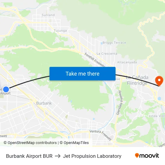 Burbank Airport BUR to Jet Propulsion Laboratory map