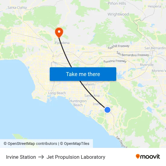 Irvine Station to Jet Propulsion Laboratory map