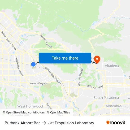 Burbank Airport Bar to Jet Propulsion Laboratory map