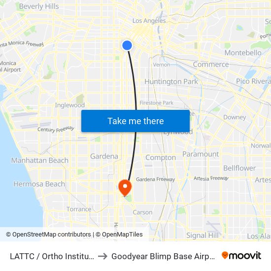 LATTC / Ortho Institute to Goodyear Blimp Base Airport map