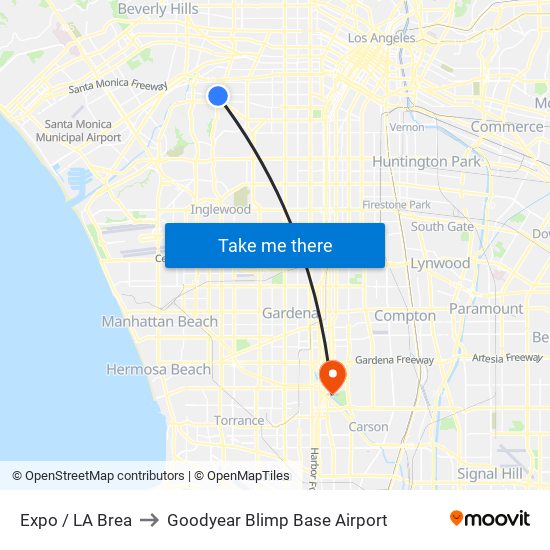 Expo / LA Brea to Goodyear Blimp Base Airport map
