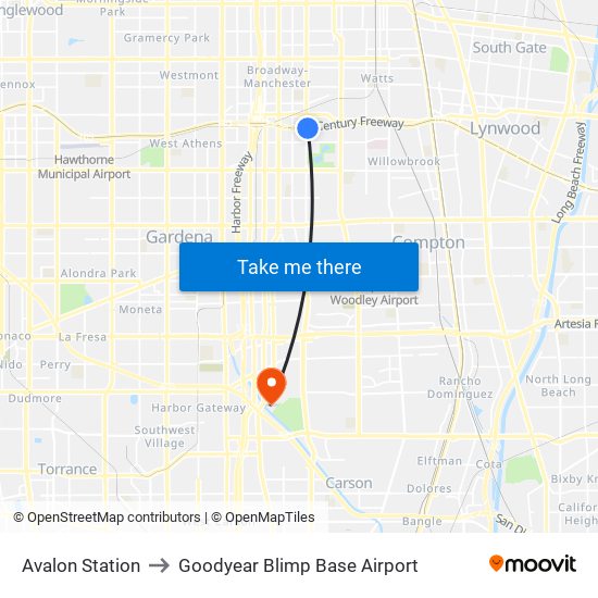 Avalon Station to Goodyear Blimp Base Airport map