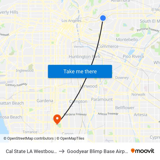 Cal State LA Westbound to Goodyear Blimp Base Airport map