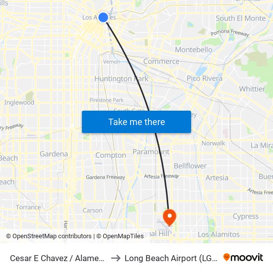 Cesar E Chavez / Alameda to Long Beach Airport (LGB) map