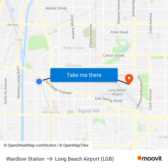 Wardlow Station to Long Beach Airport (LGB) map