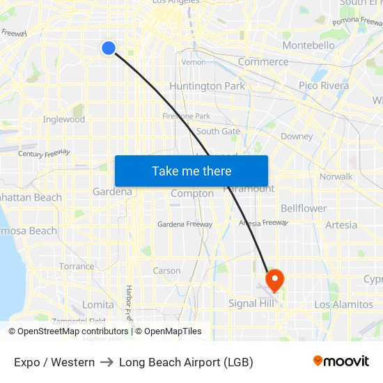 Expo / Western to Long Beach Airport (LGB) map