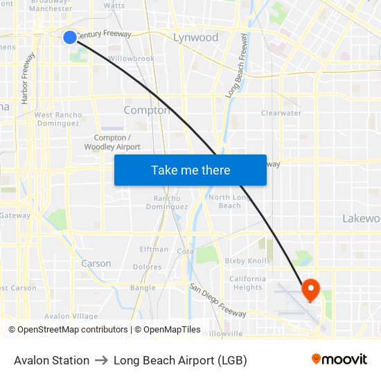 Avalon Station to Long Beach Airport (LGB) map