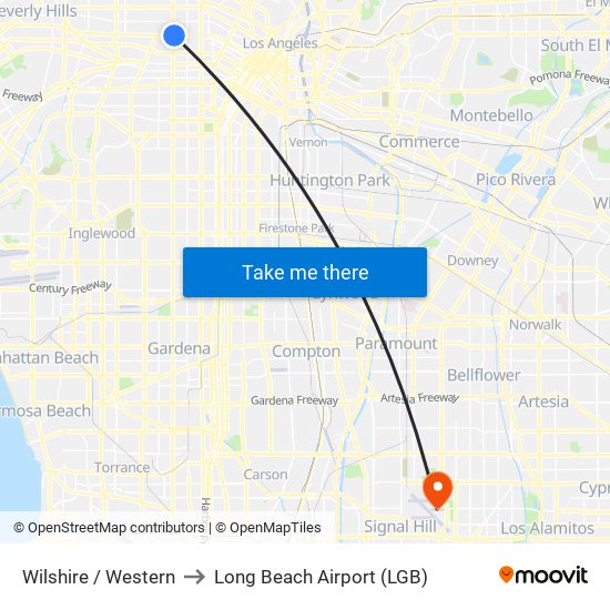 Wilshire / Western to Long Beach Airport (LGB) map