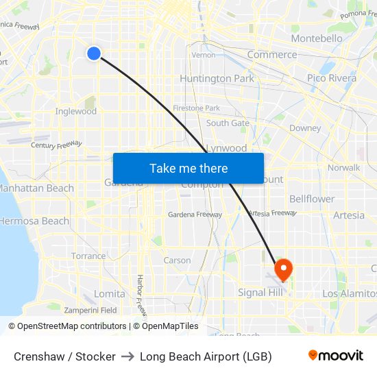 Crenshaw / Stocker to Long Beach Airport (LGB) map