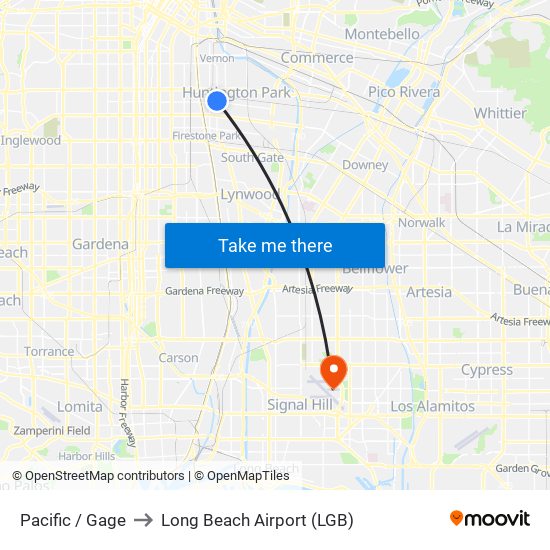 Pacific / Gage to Long Beach Airport (LGB) map