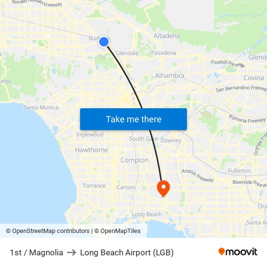 1st / Magnolia to Long Beach Airport (LGB) map