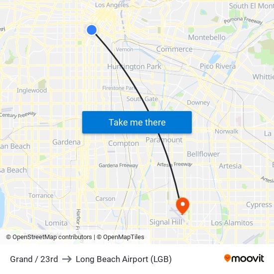 Grand / 23rd to Long Beach Airport (LGB) map