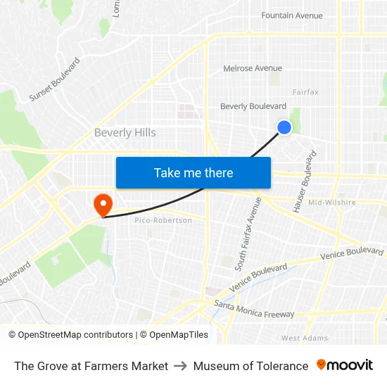 The Grove at Farmers Market to Museum of Tolerance map